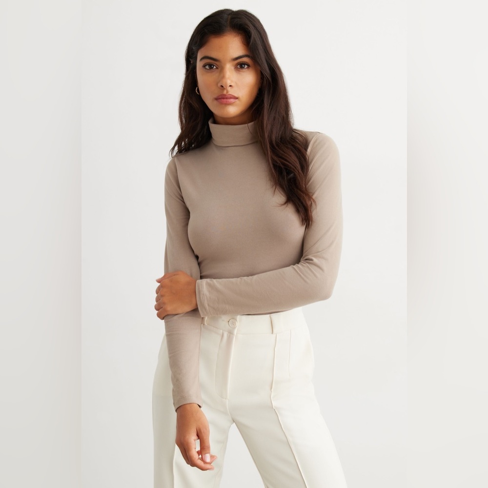 Dynamite Estelle Turtle Neck Top - Beige Clay Dust